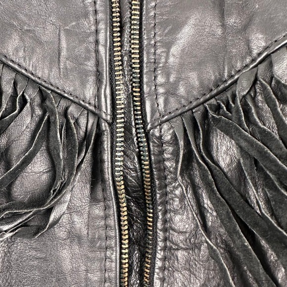 Vintage PARK V Leather Jacket Fringe Western Black Women Made in USA Biker Moto - Picture 9 of 13